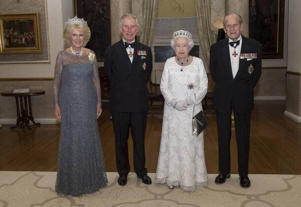 . 27 11 2015. Malta. The Queen Elizabeth II and Philip The Duke of Edinburgh, Charles The Prince of Wales and Camilla The Duchess of Cornwall before the Commomwealth Heads of Govt Dinner in Malta, Corinthia Palace Hotel.  xi-Imagesx IIM-11464-0140