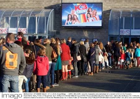 - GENT, BELGIUM: security measures pictured ahead of a concert of K3 at the Flanders Expo hall in Gent, Friday 27 November 2015.  NICOLASxMAETERLINCK 04747833