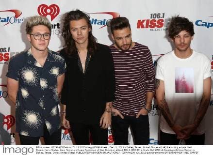 Dec. 1, 2015 - Dallas, Texas, United States - (L-R) Recording artists Niall Horan, Harry Styles, Liam Payne and Louis Tomlinson of One Direction attend 106.1 KISS FM s Jingle Ball 2015 at American Airlines Center in Dallas, Texas. Dallas United States - ZUMAw109