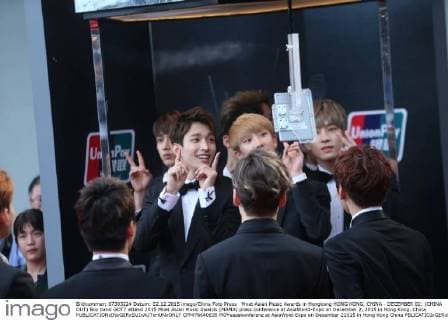 Mnet Asian Music Awards in Hongkong HONG KONG, CHINA - DECEMBER 02: (CHINA OUT) Boy band GOT7 attend 2015 Mnet Asian Music Awards (MAMA) press conference at AsiaWorld-Expo on December 2, 2015 in Hong Kong, China.  CFP476640635