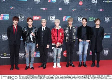 Mnet Asian Music Awards in Hongkong HONG KONG, CHINA - DECEMBER 02: (CHINA OUT) Boy band GOT7 attend 2015 Mnet Asian Music Awards (MAMA) press conference at AsiaWorld-Expo on December 2, 2015 in Hong Kong, China.  CFP476640997