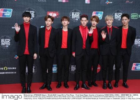 Mnet Asian Music Awards in Hongkong HONG KONG, CHINA - DECEMBER 02: (CHINA OUT) South Korean boy group Monsta X attend 2015 Mnet Asian Music Awards (MAMA) press conference at AsiaWorld-Expo on December 2, 2015 in Hong Kong, China.  CFP476641007