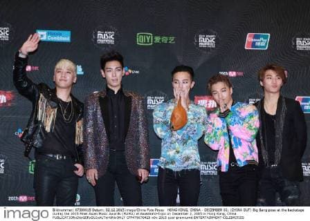 HONG KONG, CHINA - DECEMBER 02: (CHINA OUT) Big Bang pose at the backstage during the 2015 Mnet Asian Music Awards (MAMA) at AsiaWorld-Expo on December 2, 2015 in Hong Kong, China.  CFP476670429