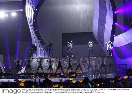HONG KONG, CHINA - DECEMBER 02: (CHINA OUT) Big Bang perform on the stage during the 2015 Mnet Asian Music Awards (MAMA) at AsiaWorld-Expo on December 2, 2015 in Hong Kong, China.  CFP476670866