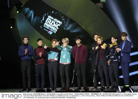 HONG KONG, CHINA - DECEMBER 02: (CHINA OUT) EXO perform on the stage during the 2015 Mnet Asian Music Awards (MAMA) at AsiaWorld-Expo on December 2, 2015 in Hong Kong, China.  CFP476670885