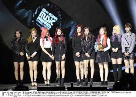 HONG KONG, CHINA - DECEMBER 02: (CHINA OUT) TWICE perform on the stage during the 2015 Mnet Asian Music Awards (MAMA) at AsiaWorld-Expo on December 2, 2015 in Hong Kong, China.  CFP476670918