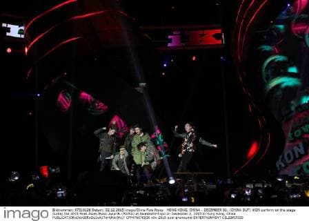 HONG KONG, CHINA - DECEMBER 02: (CHINA OUT) iKON perform on the stage during the 2015 Mnet Asian Music Awards (MAMA) at AsiaWorld-Expo on December 2, 2015 in Hong Kong, China.  CFP476670930
