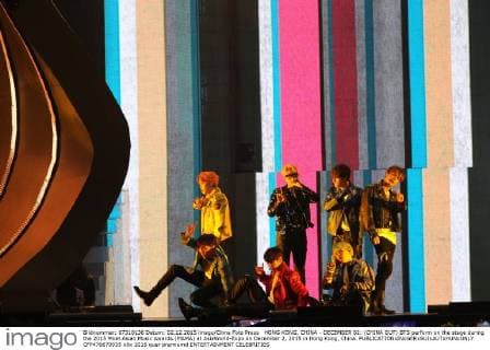 HONG KONG, CHINA - DECEMBER 02: (CHINA OUT) BTS perform on the stage during the 2015 Mnet Asian Music Awards (MAMA) at AsiaWorld-Expo on December 2, 2015 in Hong Kong, China.  CFP476670935