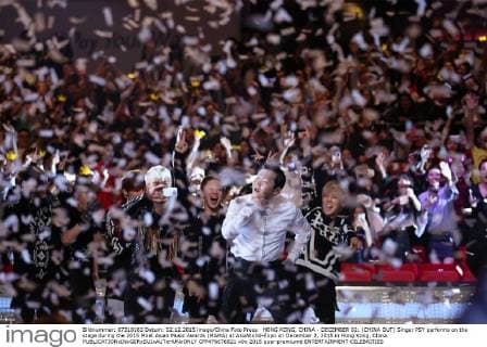 HONG KONG, CHINA - DECEMBER 02: (CHINA OUT) Singer PSY performs on the stage during the 2015 Mnet Asian Music Awards (MAMA) at AsiaWorld-Expo on December 2, 2015 in Hong Kong, China.  CFP476676821
