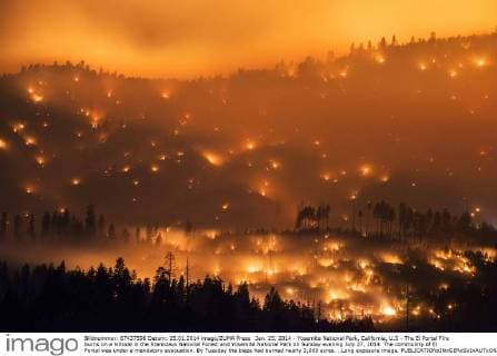 Jan. 25, 2014 - Yosemite National Park, California, U.S - The El Portal Fire burns on a hillside in the Stanislaus National Forest and Yosemite National Park on Sunday evening July 27, 2014. The community of El Portal was under a mandatory evacuation. By Tuesday the blaze had burned nearly 3,000 acres. ..Long exposure image.  - ZUMAp12