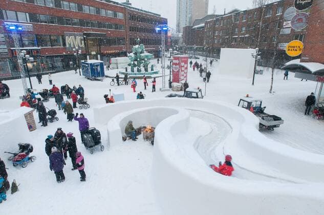 Feb. 1, 2014 - Umea, Vasterbotten, Sweden - 1 February 2014, Umea, Sweden: The northern Swedish city of Umea prepares for its innauguration as the 2014 Culture Capital of Europe. City streets and squares have been decked out with Ice sculptures, slides along with all manner of highly idiosyncratic displays and artworks. - ZUMAs51