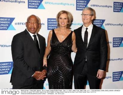 Dec. 8, 2015 - New York, New York, U.S. - Congressman JOHN LEWIS, KERRY KENNEDY and CEO of Apple TIM COOK attend the 2015 Ripple of Hope Award held at the New York Hilton Hotel. New York U.S. - ZUMAk03_