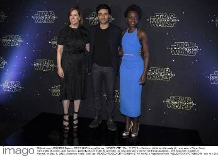 MEXICO CITY, Dec. 8, 2015 -- Producer Kathleen Kennedy (L), and actors Oscar Isaac Hernandez (C) and Lupita Nyong o, pose during an event to promote the new Star Wars movie The Force Awakens , in Mexico City, capital of Mexico, on Dec. 8, 2015. Alejandro Ayala) (da) (sp) MEXICO-MEXICO CITY-CINEMA-STAR WARS e AlejandroxAyala 