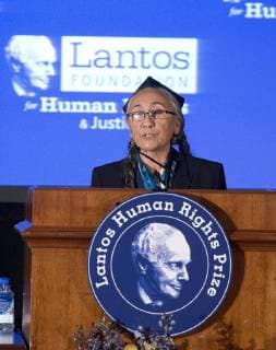 Dec. 10, 2015 - Washington, District of Columbia, United States of America - Lantos Prize Recipient Rebiya Kadeer speaks about her advocacy work in defense of the oppressed Muslims of China, the Uyghur people, at the Lantos Human Rights Prize ceremony on Capitol Hill in Washington, DC on December 10, 2015..Credit: Washington United States of America - ZUMAs152