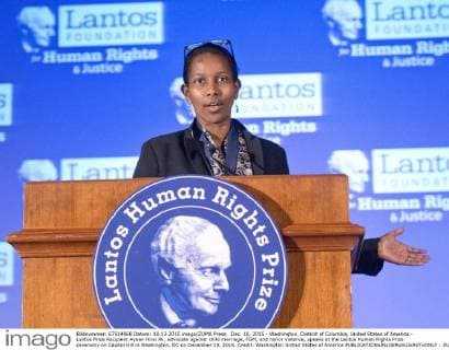 Dec. 10, 2015 - Washington, District of Columbia, United States of America - Lantos Prize Recipient Ayaan Hirsi Ali, advocate against child marriage, FGM, and honor violence, speaks at the Lantos Human Rights Prize ceremony on Capitol Hill in Washington, DC on December 10, 2015..Credit: Washington United States of America - ZUMAs152