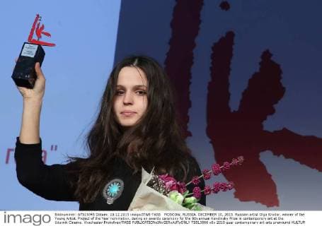 MOSCOW, RUSSIA. DECEMBER 10, 2015. Russian artist Olga Kroitor, winner of the Young Artist. Project of the Year nomination, during an awards ceremony for the 9th annual Kandinsky Prize in contemporary art at the Udarnik Cinema. Vyacheslav Prokofyev TASS  TS013866