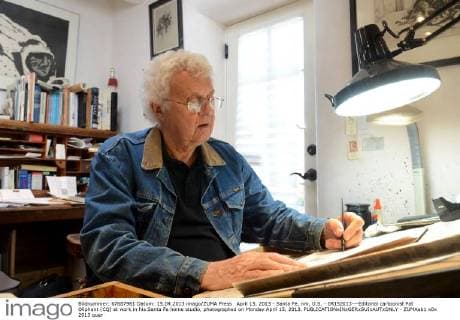 April 15, 2013 - Santa Fe, nm, U.S. - 04152013---Editorial cartoonist Pat Oliphant (CQ) at work in his Santa Fe home studio, photographed on Monday April 15, 2013. - ZUMAab1