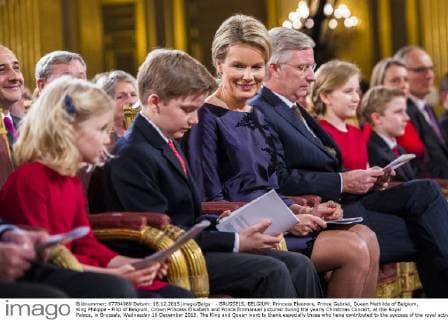 - BRUSSELS, BELGIUM: Princess Eleonore, Prince Gabriel, Queen Mathilde of Belgium, King Philippe - Filip of Belgium, Crown Princess Elisabeth and Prince Emmanuel pictured during the yearly Christmas Concert, at the Royal Palace, in Brussels, Wednesday 16 December 2015. The King and Queen want to thank especially those who have contributed to the success of the royal activities throughout 2015.  LAURIExDIEFFEMBACQ 04759259