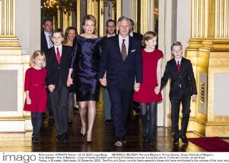 - BRUSSELS, BELGIUM: Princess Eleonore, Prince Gabriel, Queen Mathilde of Belgium, King Philippe - Filip of Belgium, Crown Princess Elisabeth and Prince Emmanuel pictured during the yearly Christmas Concert, at the Royal Palace, in Brussels, Wednesday 16 December 2015. The King and Queen want to thank especially those who have contributed to the success of the royal activities throughout 2015.  LAURIExDIEFFEMBACQ 04759261