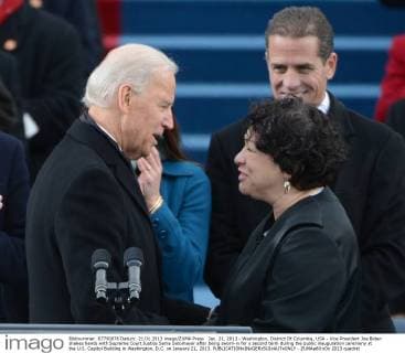 Jan. 21, 2013 - Washington, District Of Columbia, USA - Vice President Joe Biden shakes hands with Supreme Court Justice Sonia Sotomayor after being sworn-in for a second term during the public inauguration ceremony at the U.S. Capitol Building in Washington, D.C. on January 21, 2013. - ZUMAa60