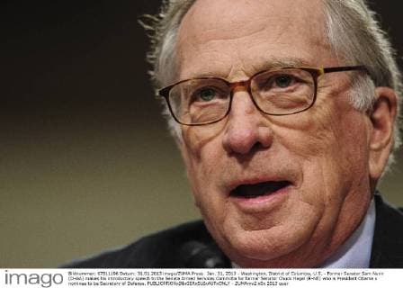 Jan. 31, 2013 - Washington, District of Columbia, U.S. - Former Senator Sam Nunn (D-GA) makes his introductory speech to the Senate Armed Services Committe for former Senator Chuck Hagel (R-NE) who is President Obama s nominee to be Secretary of Defense. - ZUMAmv2