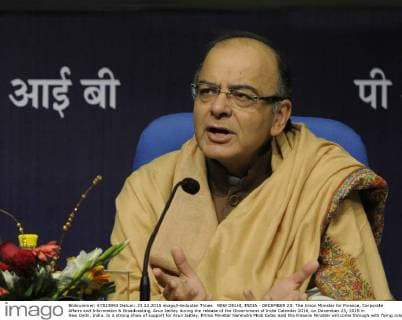NEW DELHI, INDIA - DECEMBER 23: The Union Minister for Finance, Corporate Affairs and Information & Broadcasting, Arun Jaitley during the release of the Government of India Calendar 2016, on December 23, 2015 in New Delhi, India. In a strong show of support for Arun Jaitley, Prime Minister Narendra Modi today said the Finance Minister will come through with flying colours against charges of corruption levelled against him by the opposition in a same way LK Advani did in the Hawala case.(Photo by Sushil Kumar Hindustan Times ) Union Finance Minister Arun Jaitley Release GOI Calendar 2016