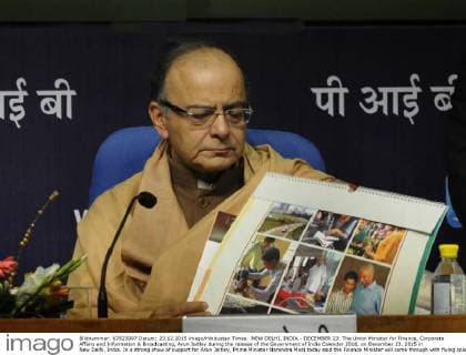 NEW DELHI, INDIA - DECEMBER 23: The Union Minister for Finance, Corporate Affairs and Information & Broadcasting, Arun Jaitley during the release of the Government of India Calendar 2016, on December 23, 2015 in New Delhi, India. In a strong show of support for Arun Jaitley, Prime Minister Narendra Modi today said the Finance Minister will come through with flying colours against charges of corruption levelled against him by the opposition in a same way LK Advani did in the Hawala case.(Photo by Sushil Kumar Hindustan Times ) Union Finance Minister Arun Jaitley Release GOI Calendar 2016
