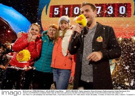 - BOOM, BELGIUM: Radio presenter Siska Schoeters, Radio presenter Linde Merckpoel, Eva De Roo and MNM Radio presenter Peter Van de Veire pictured during the Warmste Radio closing day of the 2015 edition (the 10th edition) of the Music For Life campaign De Warmste Week , organized by Flemish VRT radio station Studio Brussels, Thursday 24 December 2015, in Boom. To support various charitable organization, three radio presenters will live outside in a tent at De Schorre in Boom from 18 to 24 December, playing only songs requested by listeners, who pay to hear their favorite songs on the radio.  NICOLASxMAETERLINCK 04763236