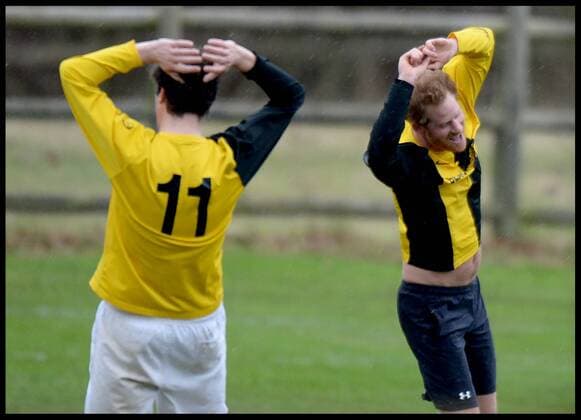 . 24 12 2015. Castle Rising, United Kingdom. Prince William and Prince Harry playing football on Christmas Eve in Castle Rising, Norfolk.  xAndrewxParsonsx xi-Imagesx IIM-11620-0042