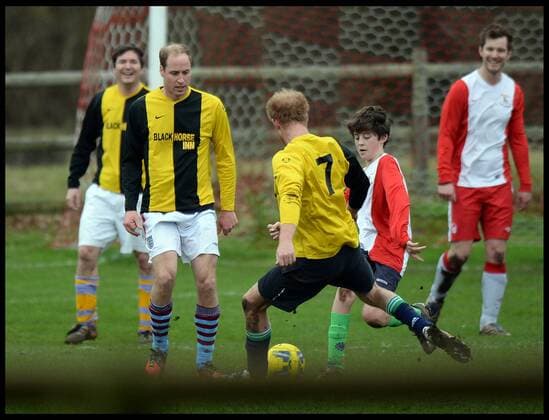 . 24 12 2015. Castle Rising, United Kingdom. Prince William and Prince Harry playing football on Christmas Eve in Castle Rising, Norfolk.  xAndrewxParsonsx xi-Imagesx IIM-11620-0048
