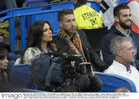 Dec. 27, 2015 - Madrid, Madrid, Spain - Sergio Ramos, his wife Pilar Rubio attended the Barclaycard Center to witness Party ACB Basketball League between Real Madrid and Barcelona on 27th December 2015 in Madrid, Spain. Madrid Spain  - ZUMAn230