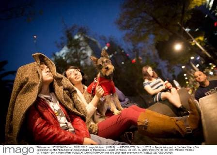 (160101) -- MEXICO CITY, Jan. 1, 2015 -- People take part in the New Year s Eve celebration at the Monument of Independence in Mexico City, capital of Mexico, on Dec. 31, 2015. Pedro Mera) (jp) (fnc) MEXICO-MEXICO CITY-NEW YEAR e PedroxMera 
