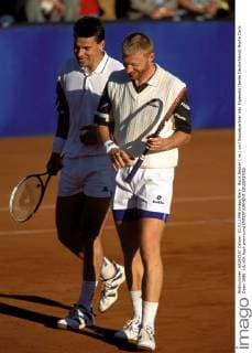 Boris Becker ( re.) und Doppelpartner Udo Riglewski (beide Deutschland) Monte Carlo Open 1996
