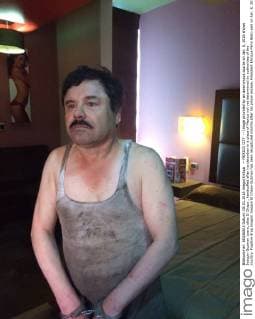 -- MEXICO CITY -- Image provided by an anonymous source on Jan. 8, 2016 shows Joaquin Guzman Loera, alias El Chapo , handcuffed after his detention in a place of Mexico not yet determined by authorities of the country. Fugitive drug kingpin Joaquin El Chapo Guzman has been recaptured months after his prison escape, President Enrique Pena Nieto said on Jan. 8, 2016. ) (fnc) MEXICO-MEXICO CITY-GUZMAN LOERA-RECAPTURE STR 