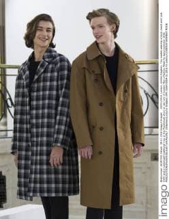 . 09 01 2016. London, United Kingdom. Two models wearing a block check wool coat (left) and a rubberized traditional mac at the Mackintosh show on day two of London Men s Fashion Week for autumn winter 2016.  xStephenxLockx xi-Imagesx IIM-11693-0004
