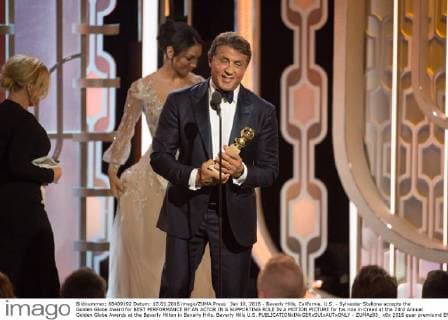 Jan 10, 2016 - Beverly Hills, California, U.S. - Sylvester Stallone accepts the Golden Globe Award for BEST PERFORMANCE BY AN ACTOR IN A SUPPORTING ROLE IN A MOTION PICTURE for his role in Creed at the 73rd Annual Golden Globe Awards at the Beverly Hilton in Beverly Hills. Beverly Hills U.S. - ZUMAz03_