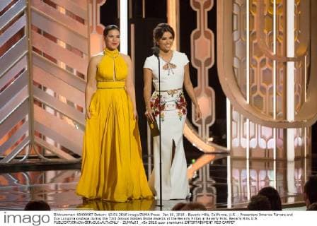 Jan 10, 2016 - Beverly Hills, California, U.S. - Presenters America Ferrera and Eva Longoria onstage during the 73rd Annual Golden Globe Awards at the Beverly Hilton in Beverly Hills. Beverly Hills U.S. - ZUMAz03_