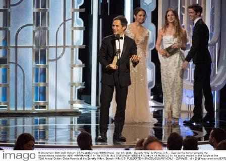 Jan 10, 2016 - Beverly Hills, California, U.S. - Gael Garcia Bernal accepts the Golden Globe Award for BEST PERFORMANCE BY AN ACTOR IN A TELEVISION SERIES â COMEDY OR MUSICAL for his role in Mozart in the Jungle at the 73rd Annual Golden Globe Awards at the Beverly Hilton. Beverly Hills U.S. - ZUMAz03_