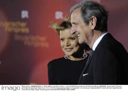 Uschi GLAS (Schauspielerin) mit Ehemann Dieter HERMANN. Bayerischer Filmpreis 2016-Red Carpet,Roter Teppich,am 15.01.2016 im Prinzregententheater in Muenchen.