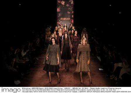 (160119) -- BERLIN, Jan. 19, 2016 -- Models display creations of Austrian designer Lena Hoschek during the Mercedes-Benz Fashion Week Berlin Autumn Winter 2016 in Berlin, capital of Germany, on Jan. 19, 2016. The Mercedes-Benz Fashion Week Berlin Autumn Winter 2016 kicked off on Tuesday. ) GERMANY-BERLIN-MERCEDES-BENZ FASHION WEEK-LENA HOSCHEK ZhangxFan 
