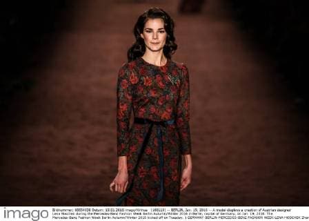 (160119) -- BERLIN, Jan. 19, 2016 -- A model displays a creation of Austrian designer Lena Hoschek during the Mercedes-Benz Fashion Week Berlin Autumn Winter 2016 in Berlin, capital of Germany, on Jan. 19, 2016. The Mercedes-Benz Fashion Week Berlin Autumn Winter 2016 kicked off on Tuesday. ) GERMANY-BERLIN-MERCEDES-BENZ FASHION WEEK-LENA HOSCHEK ZhangxFan 