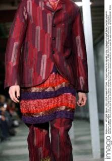 A model takes to the catwalk during the presentation of Walter Van Beirendonck s collection as part of the 2016-1017 Fall-Winter fashion collection in Paris, on January 20, 2016.  PAR20160120105 MAYAxVIDON-WHITE
