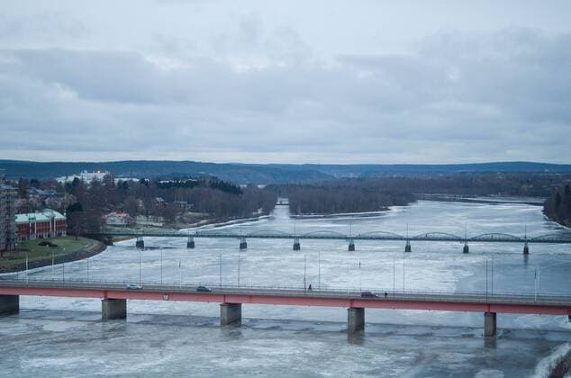Dec. 14, 2013 - UmeÃƒ, VÃƒ¤sterbotten, Swedem - 14 December 2013, Umea, Sweden: View of the Ume River that flows through the city of Umea, Sweden. Umea, once a sleepy town in the far north of Sweden,is undergoing a major transformation befitting its title as the European Capitol for Culture for 2014 with the contruction of a major new art museum, a huge performance and cultural center along with new hotels and shopping centers. - ZUMAs51_