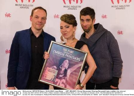 - LINT, BELGIUM: Slongs Dievanongs (Charissa Parasiadis) gets a golden disk pictured during the ninth edition of the MIA s (Music Industry Award) award show, in Lint, Thursday 21 January 2016. The MIA awards are handed out by the VRT and Kunstenpunt.  JAMESxARTHURxGEKIERE 04778608