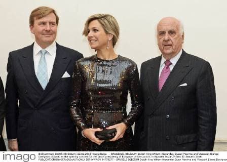 - BRUSSELS, BELGIUM: Dutch King Willem-Alexander, Queen Maxima and Viscount Etienne Davignon pictured at the opening concert for the Dutch presidency of European Union council, in Brussels Bozar, Friday 22 January 2016.  DIRKxWAEM 04779277