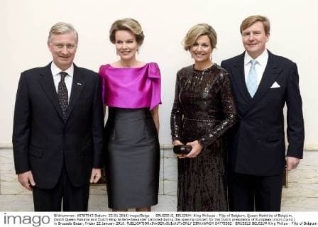 - BRUSSELS, BELGIUM: King Philippe - Filip of Belgium, Queen Mathilde of Belgium, Dutch Queen Maxima and Dutch King Willem-Alexander pictured during the opening concert for the Dutch presidency of European Union council, in Brussels Bozar, Friday 22 January 2016.  DIRKxWAEM 04779302