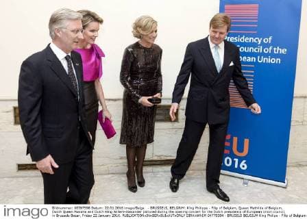 - BRUSSELS, BELGIUM: King Philippe - Filip of Belgium, Queen Mathilde of Belgium, Dutch Queen Maxima and Dutch King Willem-Alexander pictured during the opening concert for the Dutch presidency of European Union council, in Brussels Bozar, Friday 22 January 2016.  DIRKxWAEM 04779304