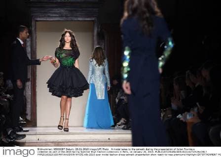 A model takes to the catwalk during the presentation of Julien Fournie s collection as part of the 2016 Spring Summer High Fashion collections in Paris, on January 26, 2016.  PAR20160126109 MAYAxVIDON-WHITE