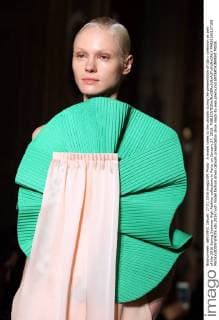 A model takes to the catwalk during the presentation of Ilja s collection as part of the 2016 Spring Summer High Fashion collections in Paris, on January 27, 2016.  PAR20160127105 MAYAxVIDON-WHITE