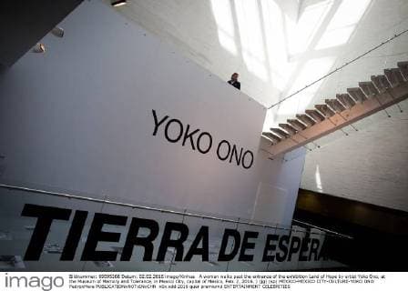 A woman walks past the entrance of the exhibition Land of Hope by artist Yoko Ono, at the Museum of Memory and Tolerance, in Mexico City, capital of Mexico, Feb. 2, 2016. ) (jg) (sp) MEXICO-MEXICO CITY-CULTURE-YOKO ONO PedroxMera 